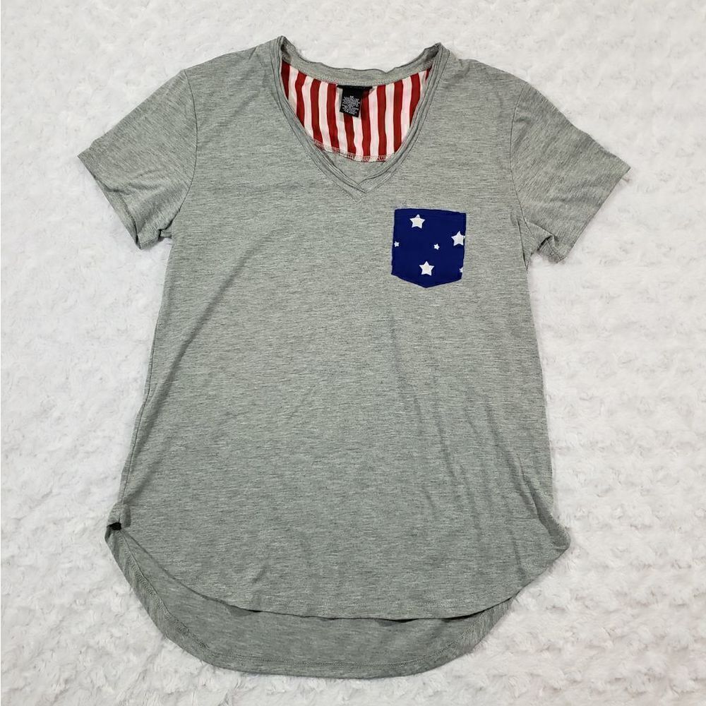 Long length American flag short sleeve curved hem tee